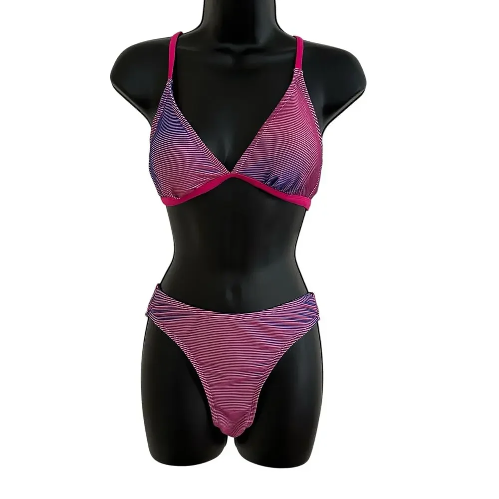 Cupshe Multicolor Pink V-Neck Crisscross Tie Back 2 Piece Swimsuit Size S NWT - Picture 2 of 6